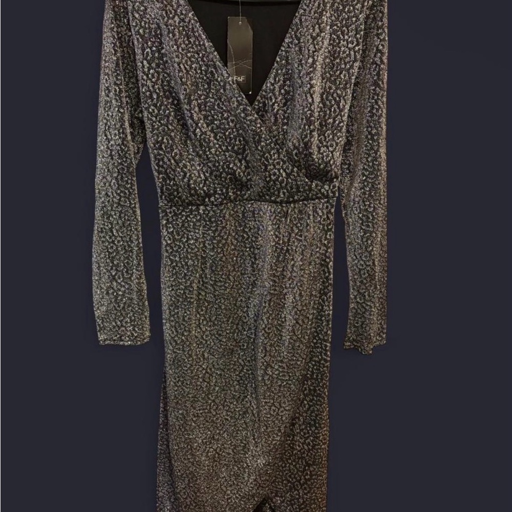 F&F Gray Animal Print Long Sleeve Dress